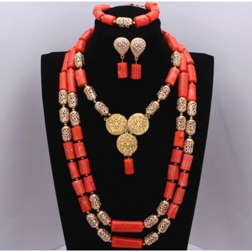 Attractive African Beads Jewelry Set Orange Red Natural Coral Beads Jewelry Set Wedding Jewellery Set For Women Free Shipping