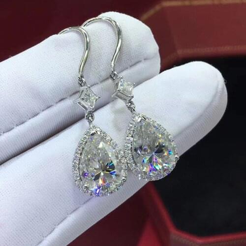 WUKALO Elegant 925 Silver Bridal Drop Earring Brilliant Pear Shape AAA CZ Stone Fashion Party Sterling Silver Women Jewelry