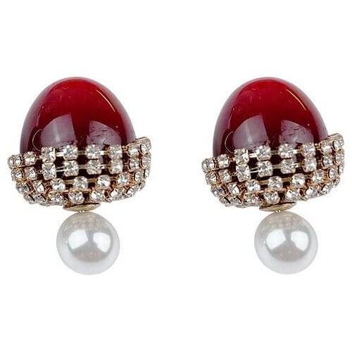 Popular Lace With Cherries Earrings, South Korea East Gate Temperament Needle Red Pearl Jewelry