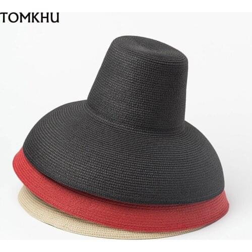 New Elegant Floppy Lamp Sun Hats For Women Wide Brim Sunshade Summer Beach Hat High Top Foldable Straw Hat Anti-UV Travel Caps