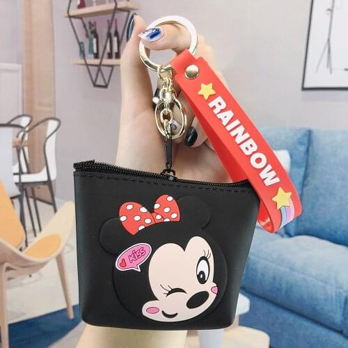 Disney Mickey Mouse Bag Cartoon Silicone Coin Purse Keychain Anime Minnie Storage Bag Key Chain Ring Pendant Birthday Gifts