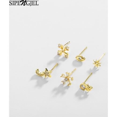 SIPENGJEL Fashon Eye And Flower Set Earrings Luxury Personality Korean Stud Earrings For Girls Man Jewellery 2021