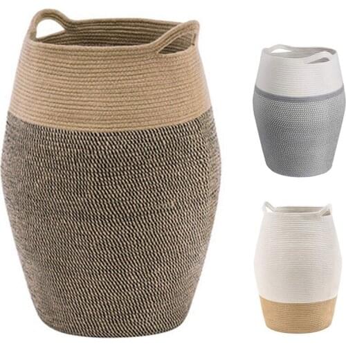 Cotton Rope Woven Storage Baskets Home Organizer Big Belly Toys Dirty Clothes Hamper Foldable