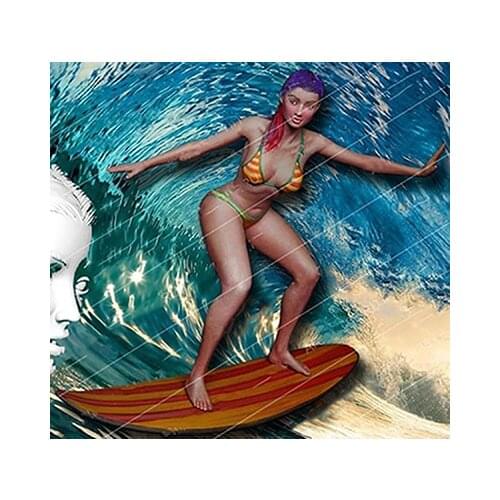 Modern girl on a surfboard Resin figure Model kits Miniature gk Unassembly Unpainted
