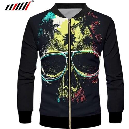 UJWI Man Harajuku Loose Zipper Coat 3D Black Glasses Skull Mens Favorite Zip Jacket Suppliers Casual Best Selling 6XL