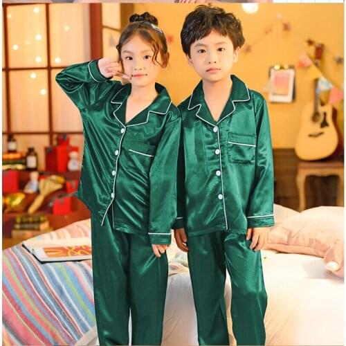 Spring Long Sleeve Children Pajamas Set Comfortable Silk Kids Homewear Summer Girls Soild Sleepwear Unisex Satin Pyjamas Set