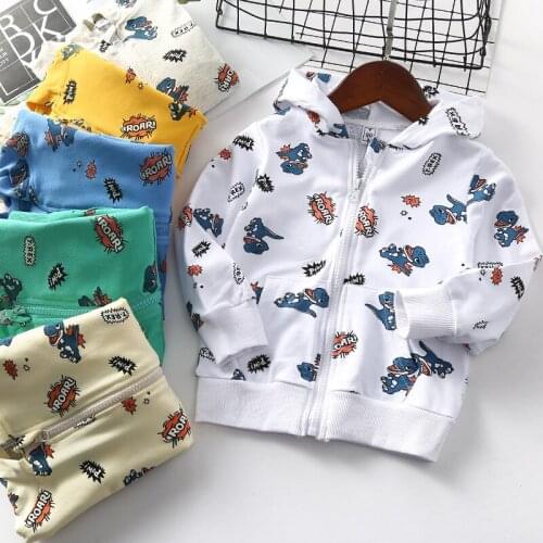 2020 Spring Autumn Toddler Boys Jackets Cartoon Dinosaur Jacket for Girls Zipper Casual Cotton Kids Clothing Child Outerwear New