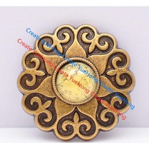 10X 30MM Vintage Brass Western Biker Celtic Flower Carved Stone Beads Leathercraft Belt Saddle Concho Decoration