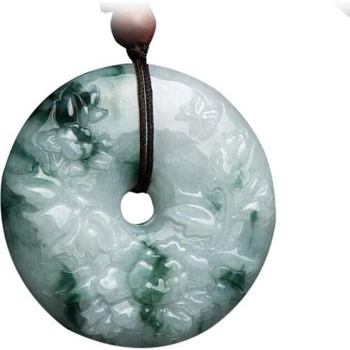 Fine Jewelry Natural Green Jade Pendants Necklace Carving Peace Buckle Round Jade pendant For Men and Women