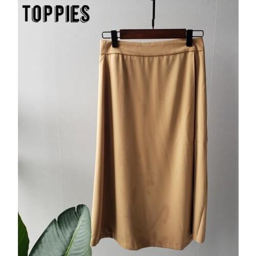 2021 Womens Skirts Solid Color High Waist Skirts Side Spliced Satin Faldas Streetwear Knee Length