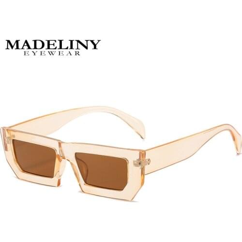 MADELINY Vintage Small Rectangle Sunglasses Women Fashion Colorful Eyewear Men Trending Champagne Sun Glasses Shades UV400 MA065