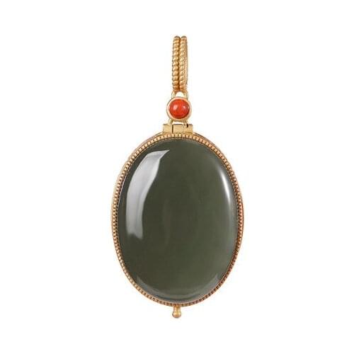 S925 sterling silver gold plated Natural Hetian jade Gray jade Pendant Hollow out Simple Temperament Egg noodles Ladies Pendant