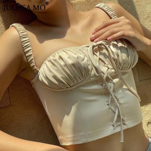 JULISSA MO New Sleeveless Bandage Sexy Tank Tops 2021 Summer Women Halter Slim Ruched Camis Ladies Casual Crop Tops Streetwear