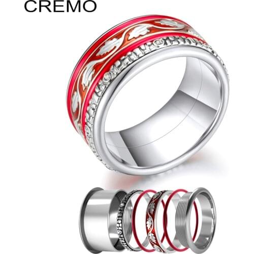 Cremo Cute Gold Plated Women Stainless Steel Red Engagement Ring Watch Rings Gothic Jewelry For Mom Gift