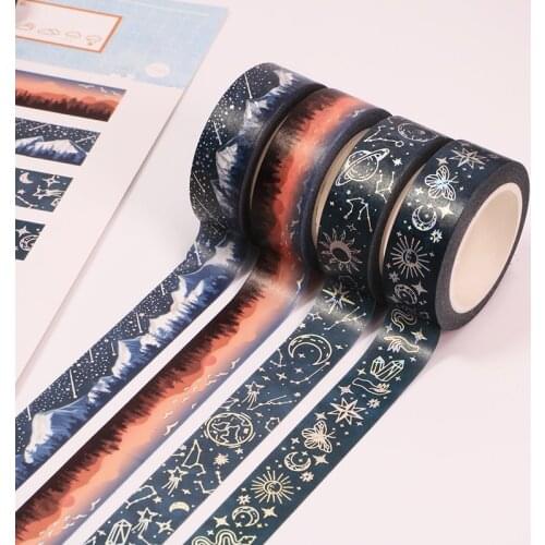 1 roll Flowers Stamp Tarot Rainbow Divination Wood grain Sunset Decorative Washi Tape Scrapbooking Masking Tape Office Supply