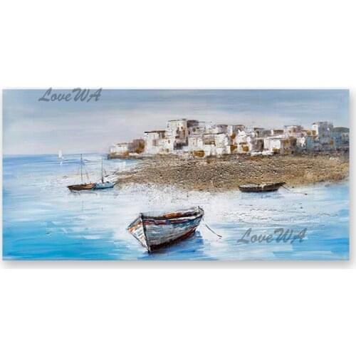 Simple Abstract Sailing Boat Ship Oil Painting Sea Side Scenery Paintings Wall Picture Canvas Panel Art Unframed Artwork 1PC