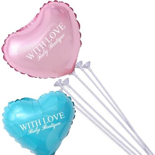 10inch 100pcs/lot Heart / star balloons with 1 color logo design prints with sticks and hooks Party decoration kids toys
