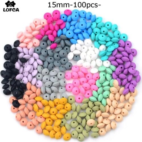 LOFCA 100pcs 15mm Silicone Lentil Beads Baby Teething Beads BPA-Free Food Grade Making Baby Oral Care Pacifier Chain Accessorise