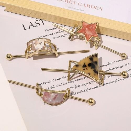 2021 All-match Fashion Metal Acetate Hair Sticks Ponytail Plate Geometric Hairpin Women girls Hair Accessories Headwear