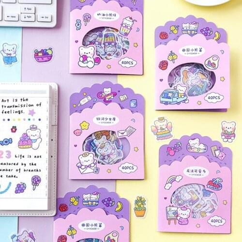 40PCS/1 Box PVC Washi Paper Cute Bear Sticker DIY Scrapbooking Gift Office School Stationary Supplies