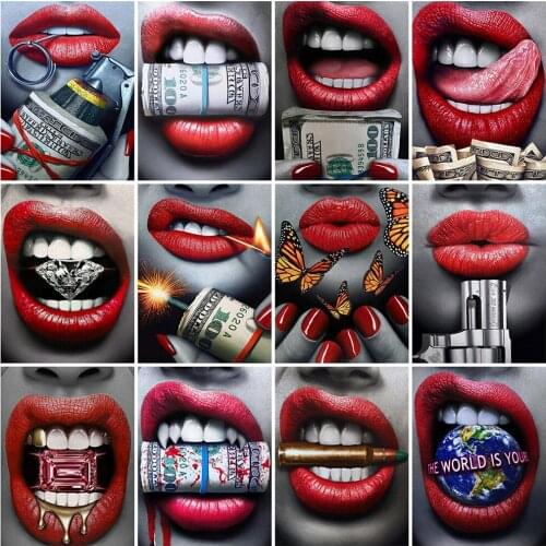 5D DIY Diamond Painting Beauty Red lips Dollar Full Square/Round Embroidered Cross Stitch Gift Home Decor Rhinestones Needlwork