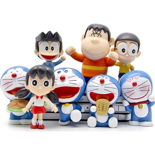 8pcs/lot Creative Micro Garden Landscape Decoration Props Doraemoned Family Portrait PVC Action Figures Toys For Kid Gifts