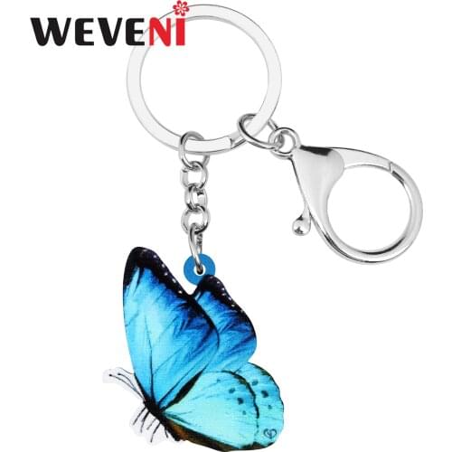 WEVENI Acrylic Blue Morpho Butterfly Keychains Long Insect Animal Keyring Jewelry Women Teen Novelty Summer Bag Car Accessories