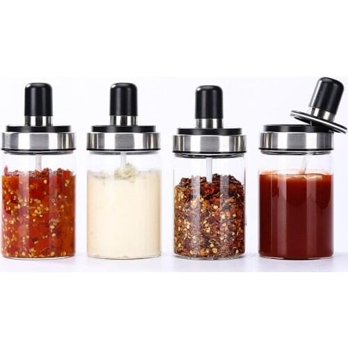 2Pack Spice Jars Seasonning Box Clear Glass Spice Jar with Lid and Spoon Storage Condiment Sugar Tea Pepper Seasooning Bottle