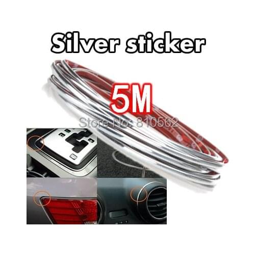 Free Shipping 5M Auto Decoration Bar Thread Car Interior Exterior Body Modify Strip Decal Silver decoration strip line