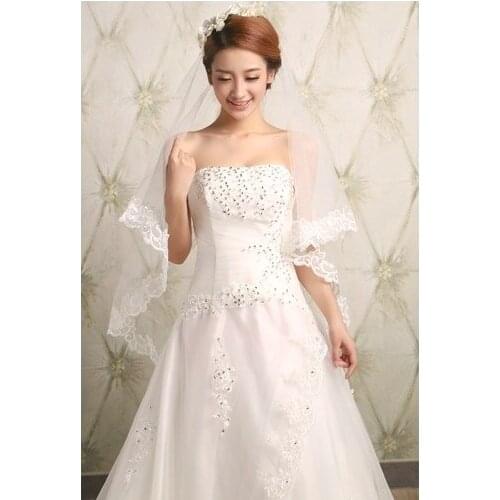 Free shipping 2017 new bride veil lace lace 1.5 m short paragraph white ivory white bride veil can be customized