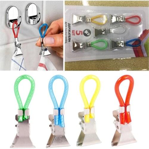 5 Pcs Household Organizer Tea Towel Hanging Pliers Clip On Hooks Loop Towel Hooks Multifunction Cloth Peg Pliers Shirt Folder
