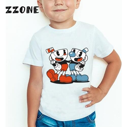 Children Cuphead Cartoon Print Funny T shirt Boys and Girls Comfortable Short Sleeve Tops Kids Casual Clothes