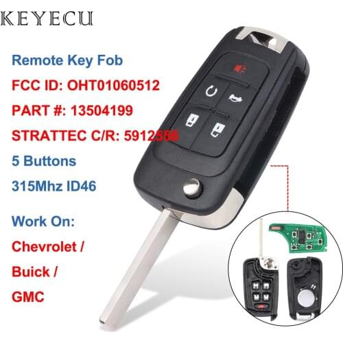 Keyecu Remote Key Fob 5 Button 315MHz ID46 for For 2010 2011 2012 2013 2014 2015 2016 Chevrolet Cruze Equinox - OHT01060512
