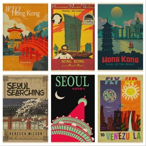 Chicago, Hong Kong, Venezuela and Seoul, Korea Travel Retro Posters Canvas Painting Wall Art Picture Home Decoration Wall Poster