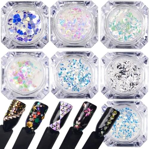 Holographic Nail Sequins Heart Star Glitter Rhombus Round Colorful Nail Art Flakes Paillette DIY Nail Art Manicure Decorations