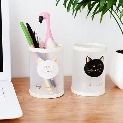 1 Pcs Stationery Student Supply PP w42 Cat Star Clear Frosted Round Stationery Cute Container Kidss
