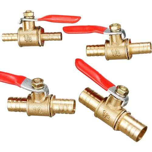 Red handle Valve 6mm-12mm Hose Barb Inline Brass Water Oil Air Gas Fuel Line Shutoff Ball Valve Pipe Fittings