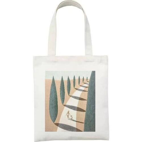 Beautiful Eco Canvas Tote Bag for Women Female Handbags Reusable Cloth Shopping Bag Art illustration Stitching