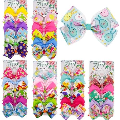 Nishine 6pcs/lot Kids Girls Bow Set Bunny Unilateral Clips Cartoon Ribbon Bows Hair Clips Cute Children Hair Accessories