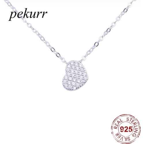 Pekurr 925 Sterling Silver Classic Zircon Love Heart Necklaces For Women Accesories Chain Collar Pendants Fashion Jewelry
