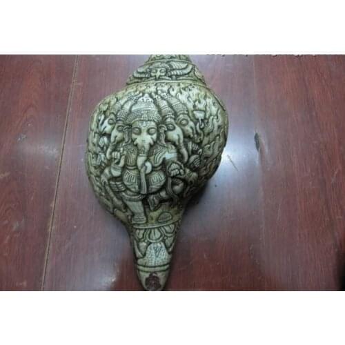 Song voge gem S0532 Tibet Buddhism trumpet shell Handwork Carve Elephant God of wealth Conch of Fame