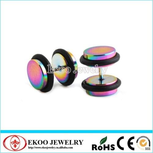 Rainbow Titanium Anodized Illusion Plug with O-Rings Fake Ear Plug Free Shipping