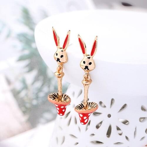 Cute Animal Enamel Rabbit Mushroom Drop Earrings for Women Enamel Creative Cartoon Ear Jewelry Charming Gift Handmade