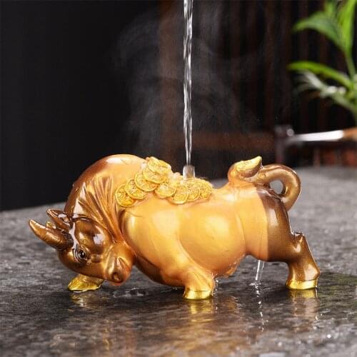 Color Changing Cow Tea Ceremony Pet Art Sculpture Desk Home Office Decoration Table Figurine Crafts Statue Teasets Accessories