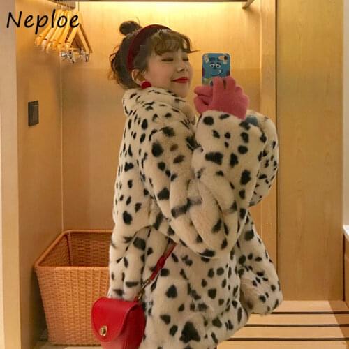 Neploe Stylish Leopard Print Faux Fur Coat Female Winter Warm Sqaure Collar Cool Style Women Clothes Femme Coats Wool 2021 New