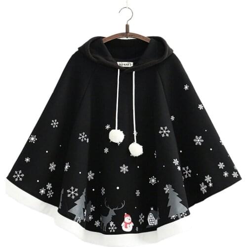 Preppy Style Women Cartoon Deer Hooded Warm Plus Velvet Cloak Sweatshirts 2020 Winter Hoodies Femme Harajuku Pullovers 2010051