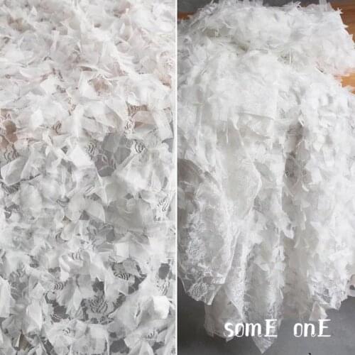 Unique Embroidered Tulle Fabric White Irregular Fragment Pile Up DIY Patches Fluffy Skirt Decor Wedding Dress Designer Fabric