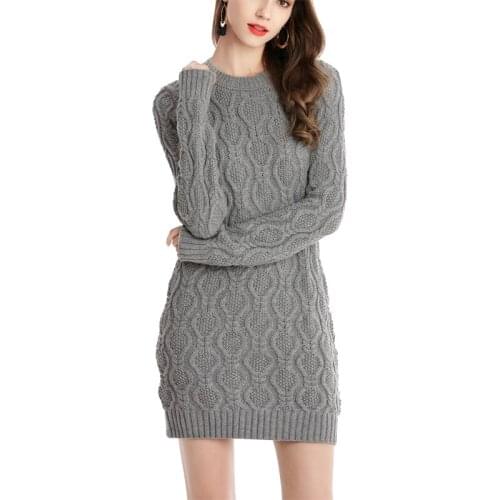 Wenfly Women Clothes Winter Thick Warm Sweater Mini Dress O-neck Female Long Sleeve Knitting Plus Size Korean England