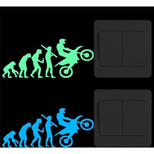 Funny Motocross Racing Evolution Vinyl Switch Sticker Glow in the Dark Cartoon Luminous Wall Sticker Kid Bedroom Home DIY Decor