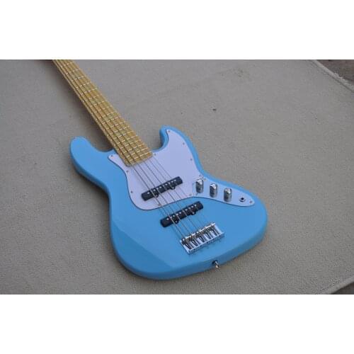 Order booking electric bass guitar,5 strings blue bass guitar,basswood body,pearl pickguard,chrome buttons,free delivery